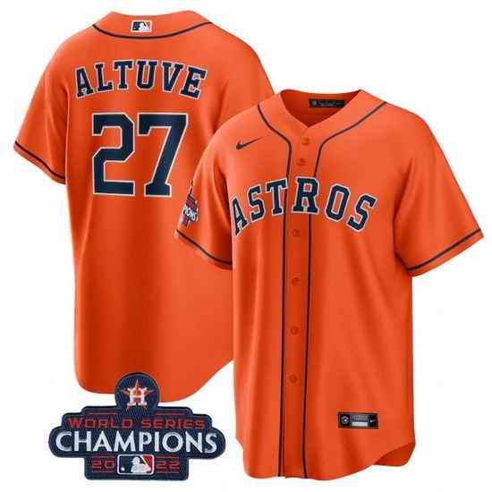 Men Houston Astros 27 Jose Altuve Orange 2022 World Series Champions Stitched Baseball Jersey
